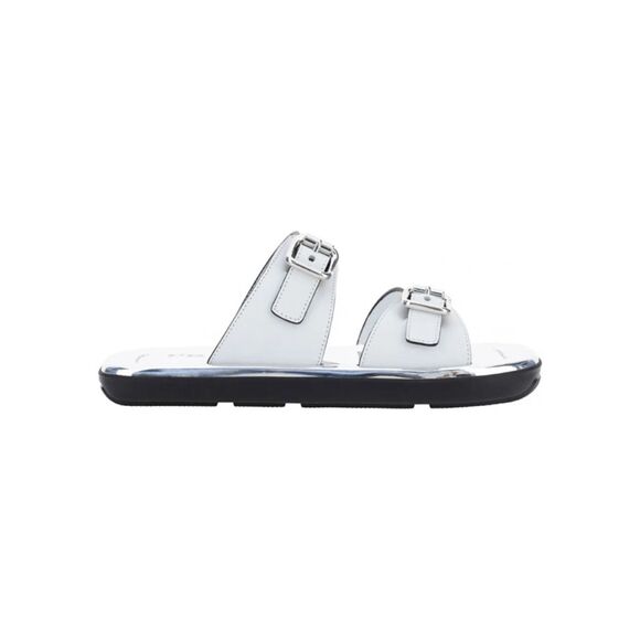 PRADA Natural 20mm Double Buckle Slide Sandal With Metallic Soles In Bianco US40 - Picture 1 of 11